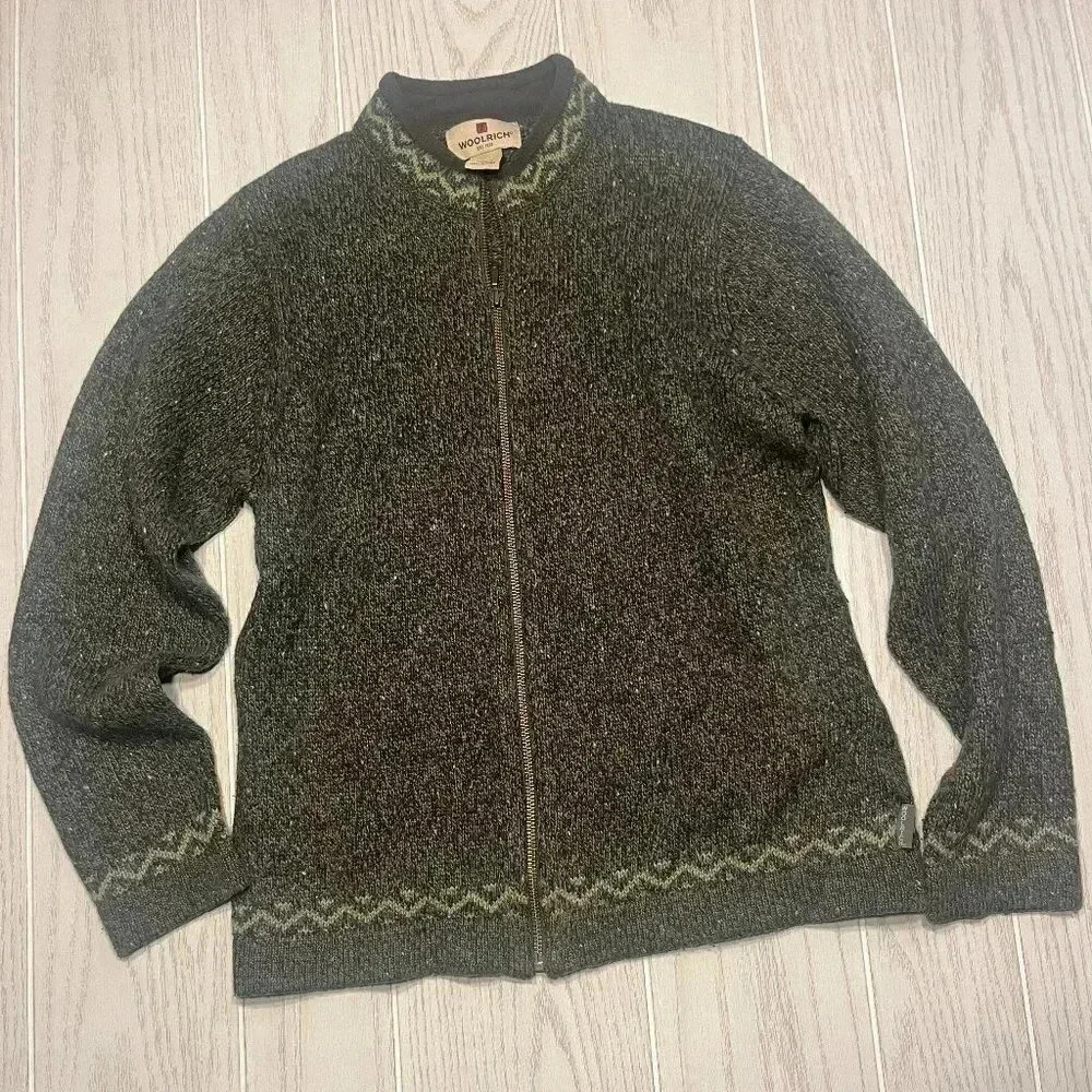 Vintage Woolrich Wool Blend Women Rustic Loden Heather Full Zip Sweater Size L